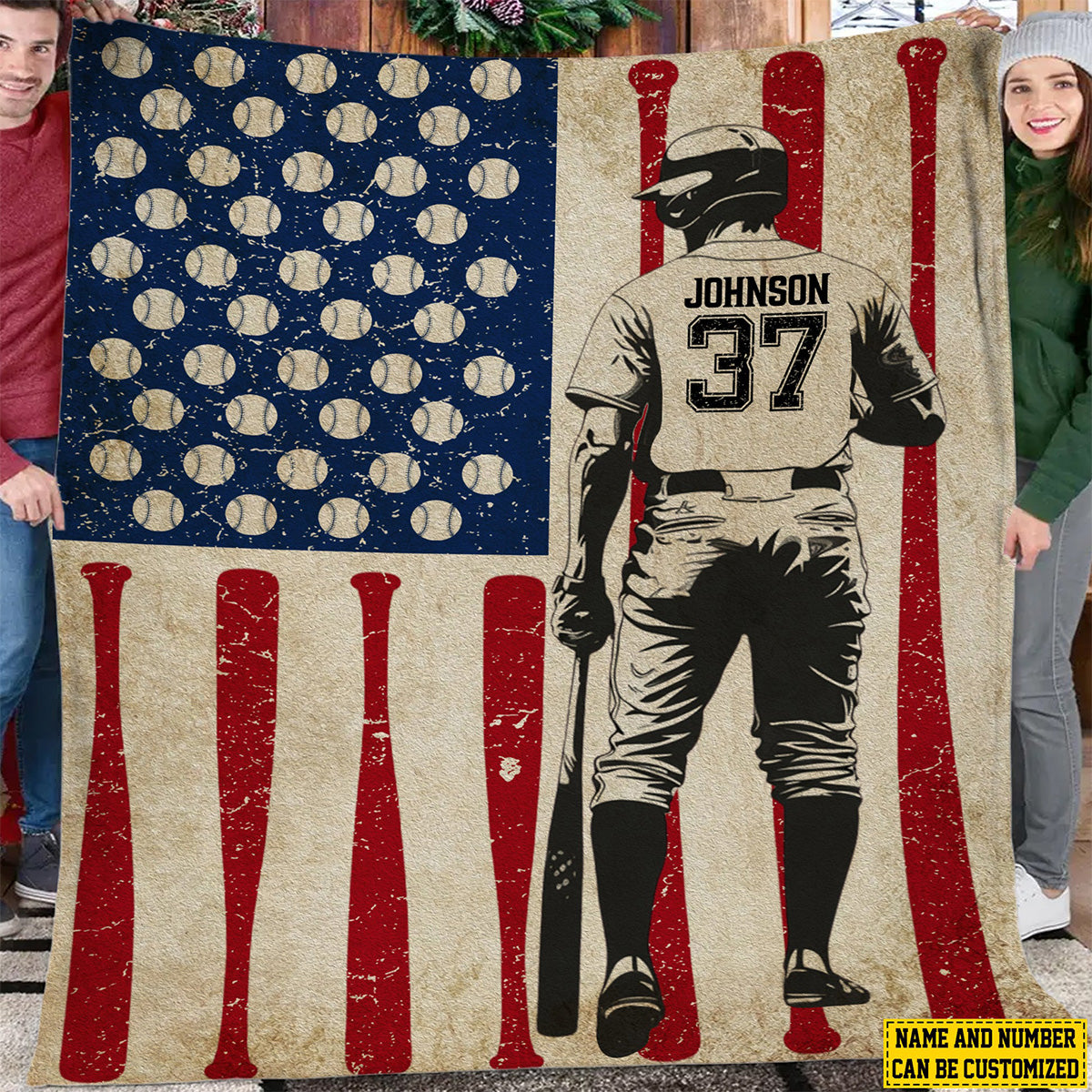 Personalized Baseball Boy American Flag Blanket - Gift For Baseball Lovers