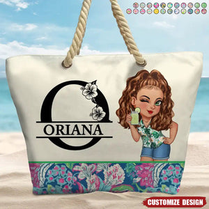 Monogram Floral Tropical Girl - Personalized Beach Bag