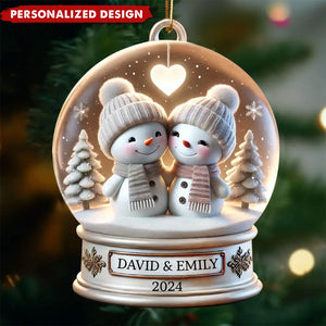 Snow Globe Snowman Couple-Personalized Ornament-Gift For Married Engaged Couples-2024 New Release