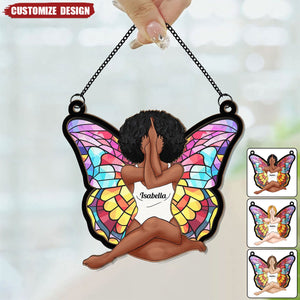 Girl Butterfly - Personalized Window Hanging Suncatcher Ornament