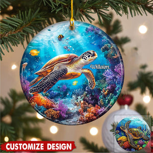 Personalized Sea Turtle Christmas Ceramic Ornament Gift For Turtle Lover-2024 New Release