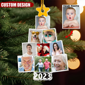 Custom Year & Photo - Photo Family-Couple-Pet Tree Christmas - Personalized Acrylic Photo Ornament