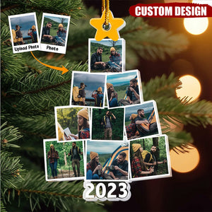 Custom Year & Photo - Photo Family-Couple-Pet Tree Christmas - Personalized Acrylic Photo Ornament