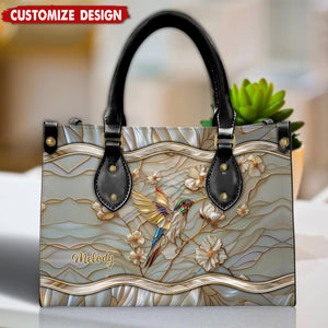 Stained Glass Hummingbird Personalized Leather Handbag - Gift For Bird Lovers