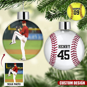 Personalized Softball / Baseball Player Photo Ball Bauble Christmas Ornament