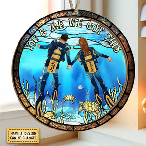 Scuba Diving Partners / Couples - Personalized Window Hanging Suncatcher Ornament