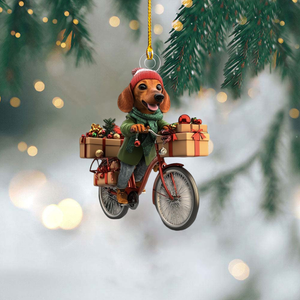 Funny Dog Riding a Bicycle Christmas Ornament - Gift For Dog Lovers - 2024 New Release