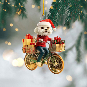 Funny Dog Riding a Bicycle Christmas Ornament - Gift For Dog Lovers - 2024 New Release