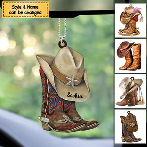 Personalized Boots And Hat Cowboy / Cowgirl Acrylic Christmas Ornament