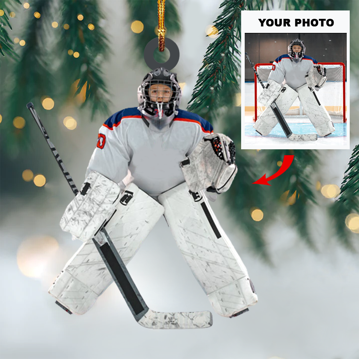 Personalized Ice Hockey Player Upload Photo Christmas Ornament