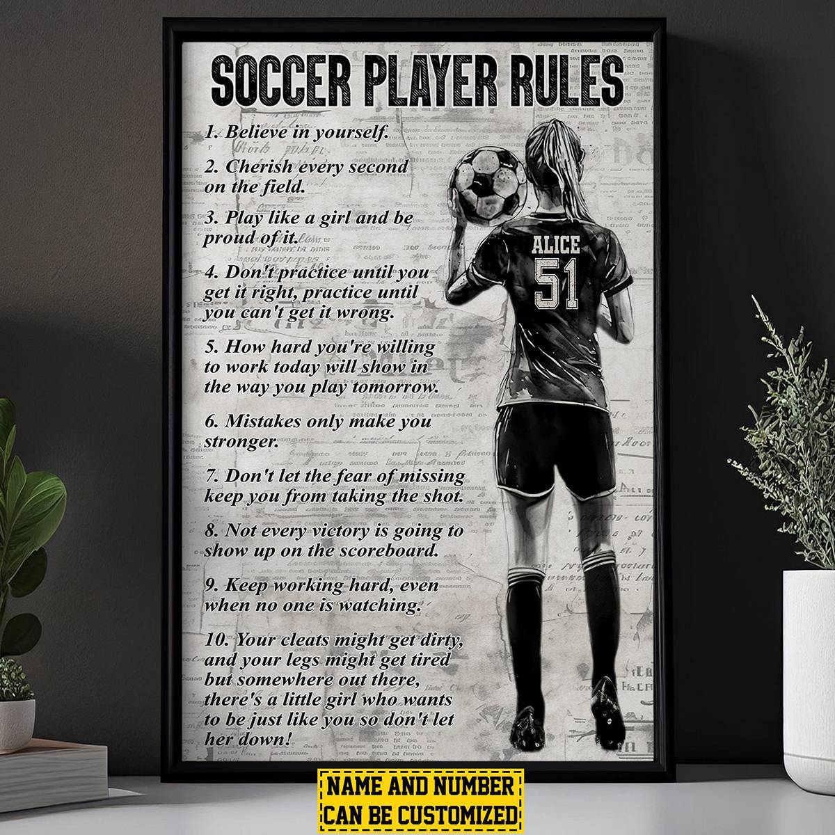 Soccer Player Rules-Personalized Soccer Girl Poster - Gift For Soccer Lovers