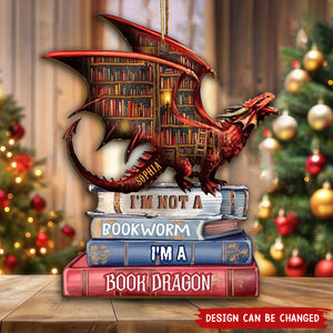 2024 New Release Personalized Book Dragon Christmas Wood Ornament, Gift For Book Lover