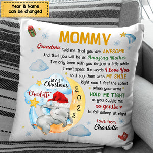 Baby Shower Elephant Baby's First Christmas Personalized Pillow