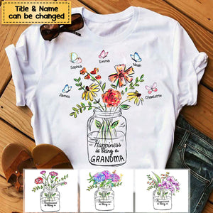 Happiness Is Being A Grandma Mom Vase of Flower Personalized Shirt