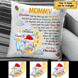 Baby Shower Elephant Baby's First Christmas Personalized Pillow