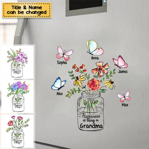 Happiness Is Being A Grandma Mom Vase of Flower Personalized Decal/Sticker