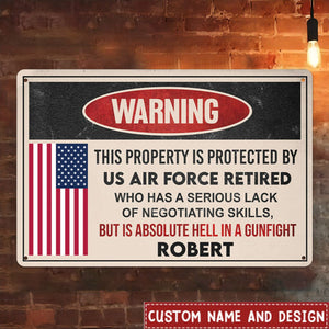 This property is protected by a Veteran - Gift for a Veteran - Personalised Custom Metal Sign