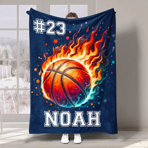 Personalized Flaming Sports Ball Blanket, Gift For Sport Players