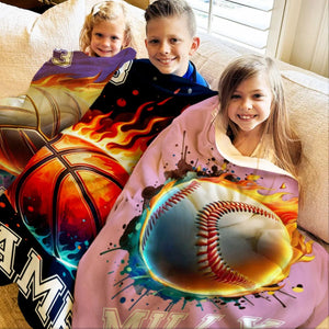 Personalized Flaming Sports Ball Blanket, Gift For Sport Players