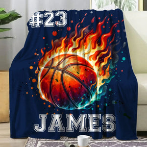 Personalized Flaming Sports Ball Blanket, Gift For Sport Players