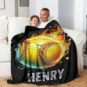 Personalized Flaming Sports Ball Blanket, Gift For Sport Players