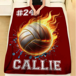 Personalized Flaming Sports Ball Blanket, Gift For Sport Players