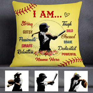 Personalized Love Softball Girl Pillow