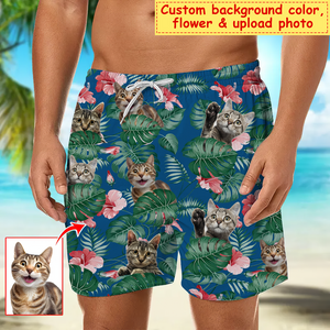 Custom Photo Dog Cat Kids Wife ... Hawaii Shorts Tropical Plant Men Beach Shorts