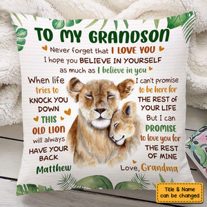 Birthday Gift For Grandson Lion To My Grandson Personalized Pillow