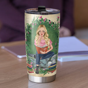 Custom Book Titles - Personalized Tumbler Cup - A Sitting Girl, Read And Chill