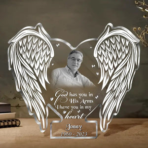 Custom Personalized Memorial Photo Acrylic Plaque - Christmas/Memorial Gift Idea for Family - God Has You In His Arms I Have You In My Heart