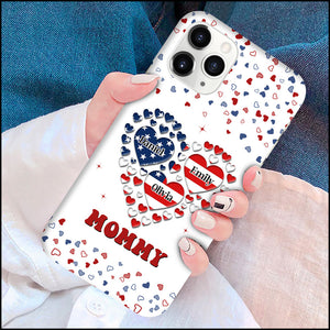 4th of July American Flag Heart Grandma Auntie Mom Kids Personalized Phone Case