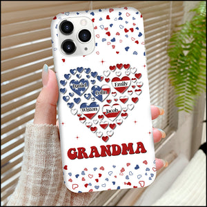 4th of July American Flag Heart Grandma Auntie Mom Kids Personalized Phone Case