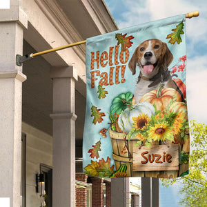 Hello Fall - Personalized Cute Pet Photo AndName Flag - Gift For Pet Lovers