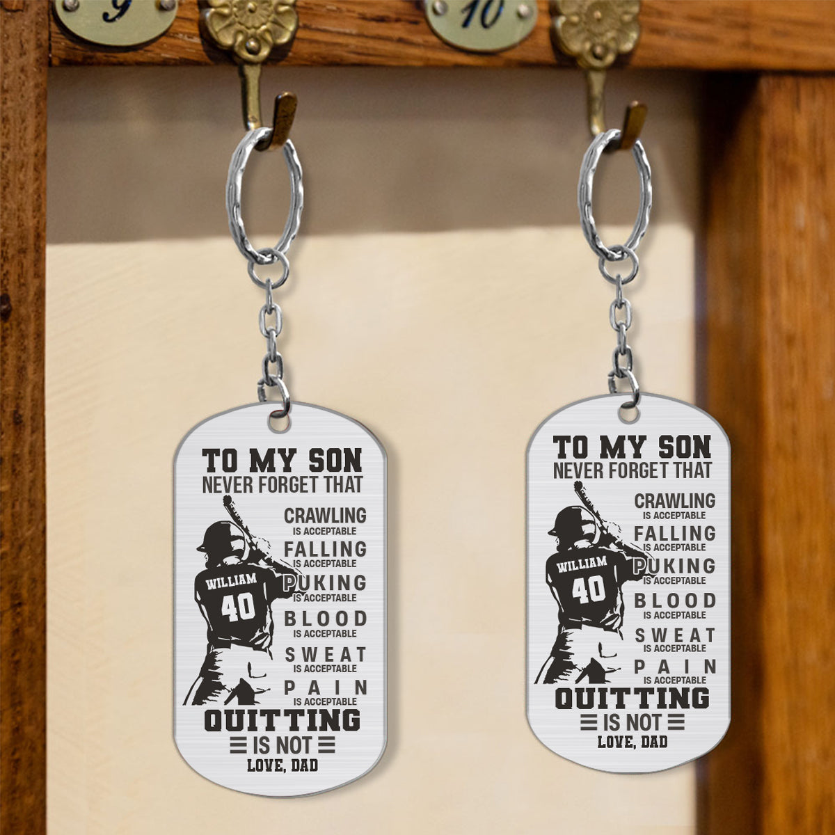 To My Son Crawling Is Acceptable - Personalized Baseball Stainless Steel Keychain