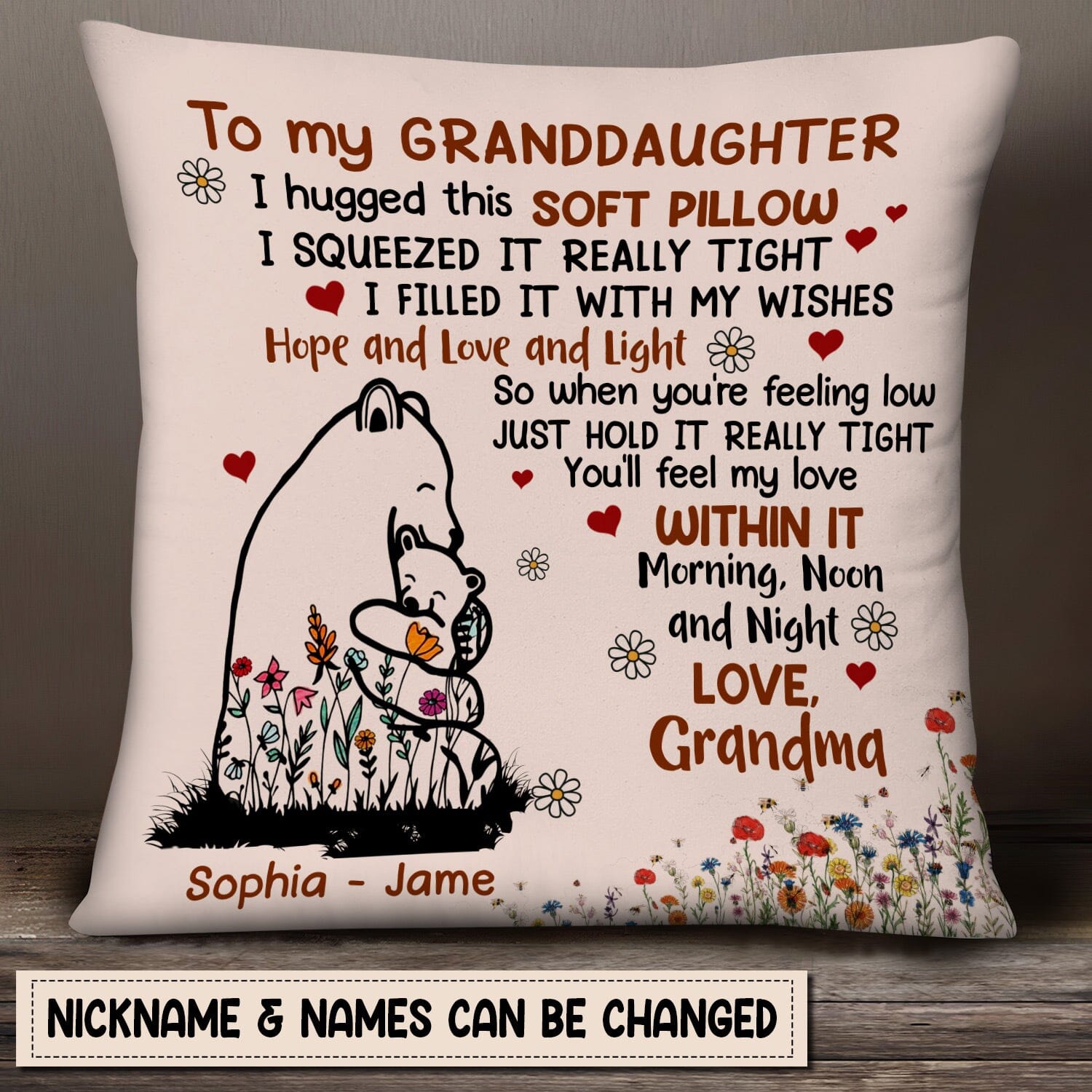 Bear To My Granddaughter Hug This Personalized Pillow