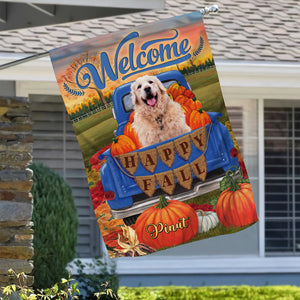 Welcome, Happy Fall, Thankgivings - Personalized Pet Photo & Name Flag - Gift For Pet Lovers