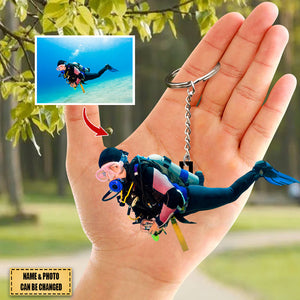 Personalized Scuba Diving Acrylic Keychain - Gift For Diving Lovers, Divers - Upload Photo