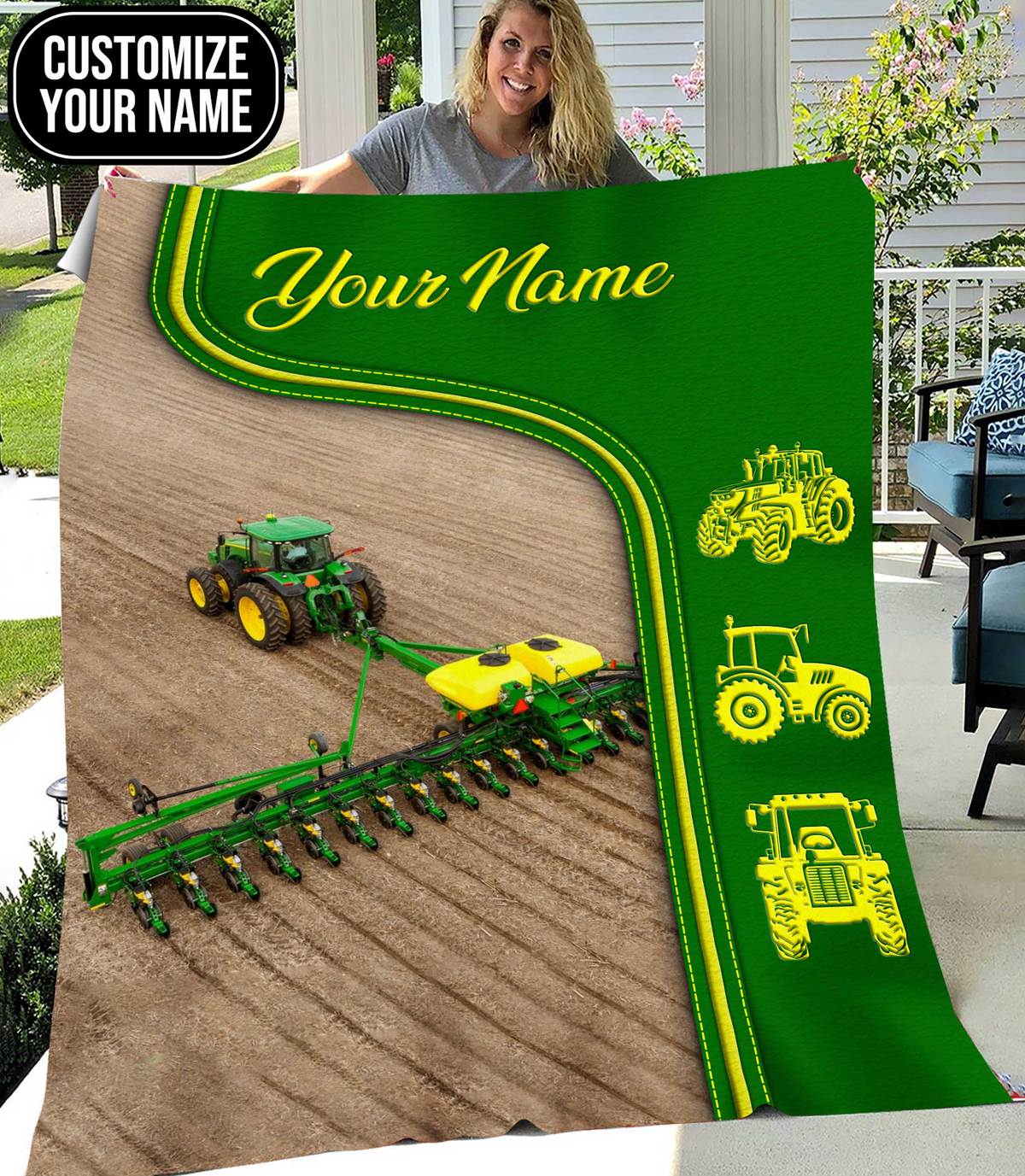 Green Tractor Farmer Fleece Blanket