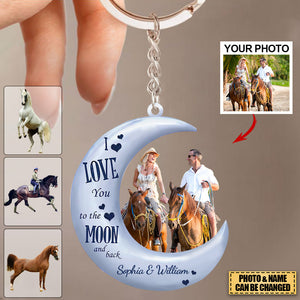 I Love You To The Moon Personalized Acrylic Keychain - Gifts For Horse Lover-Custom Your Photo/Name
