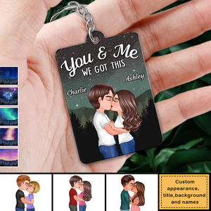 Couple Kissing Under Stars Sky Forest Personalized Acrylic Keychain - Gift For Couple