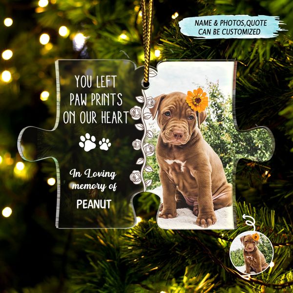 Custom Photo You Left Pawprint In My Heart - Christmas Gift For Pet Lovers - Personalized Custom Shaped Acrylic Ornament