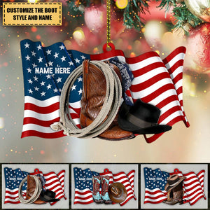 American Cowgirl Boots And Hat Personalized Ornament Gift For Cowgirl Horse Lovers