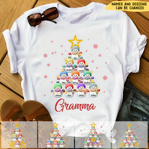 Snowman Kids Pine Tree T-Shirt For Grandma/Mom - Personalized Design