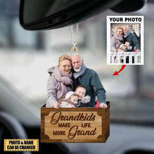 Personalized Car Hanging Ornament - Gift For Family/Grandma/Grandpa - Custom Your Photo-Grandkids Make Life More Grand