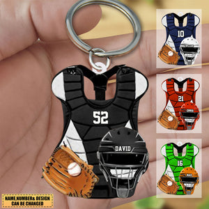 Personalized Baseball Catcher Chest Protector And Helmet Acrylic Keychain