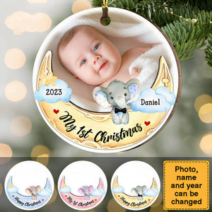 Elephant Baby And Moon First Christmas Circle Ornament