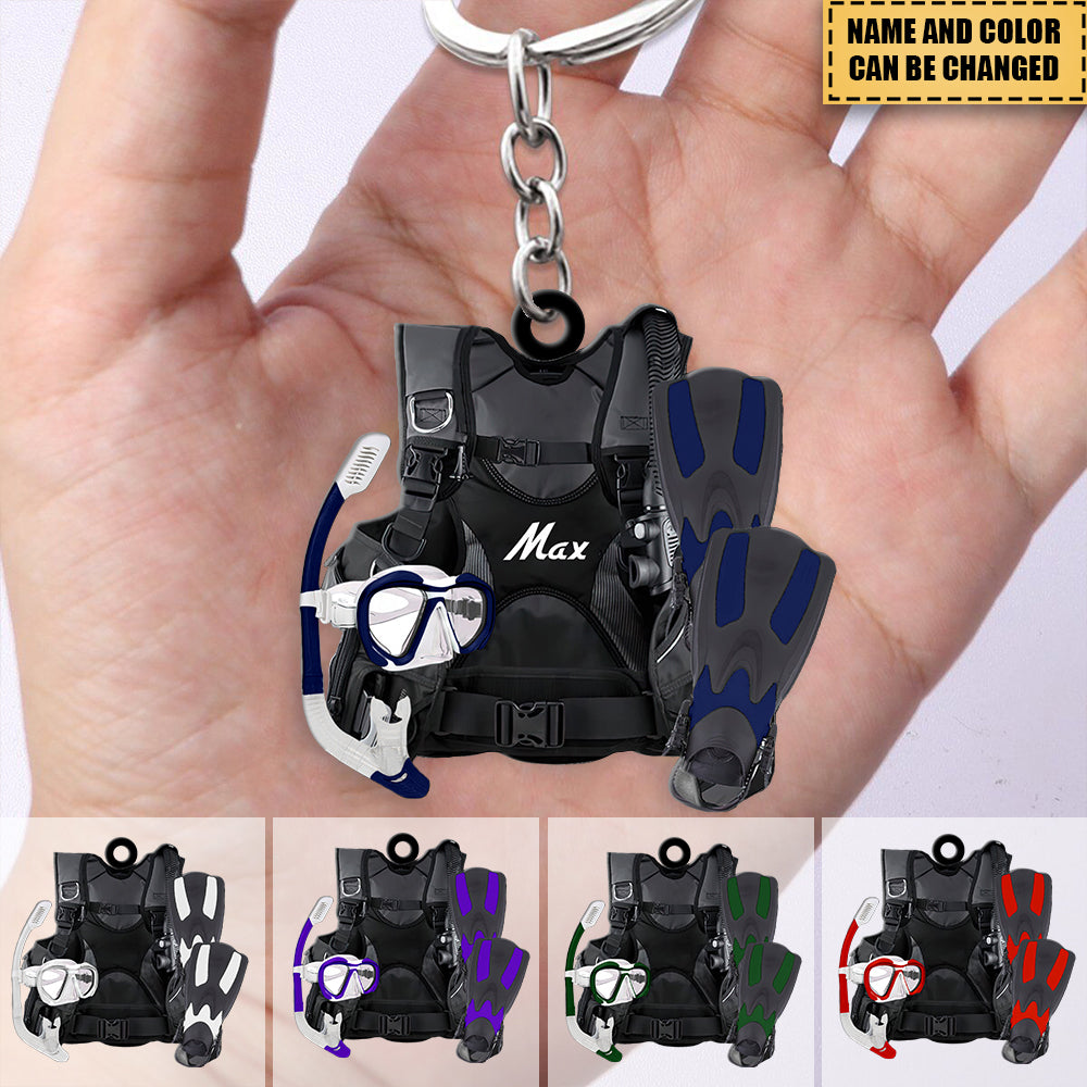 Scuba Diving Scuba Gear - Personalized Flat Acrylic Keychain - v2