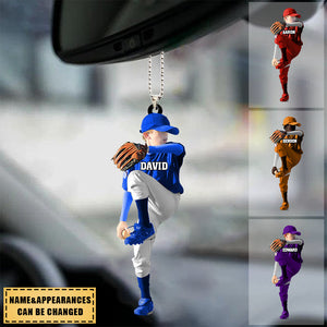 Custom Personalized Baseball Boy Throwing The Ball Car Hanging Ornament, Gift for Baseball Lovers