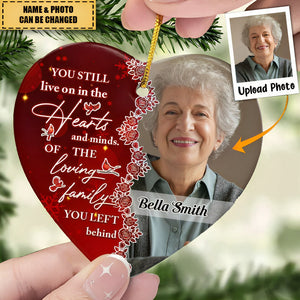 You Still Live On In The Hearts And Minds - Personalized Ceramic Photo Ornament